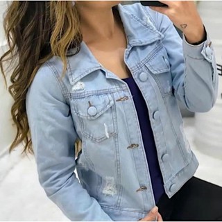 Jaqueta Jeans Feminina Botão Encapado