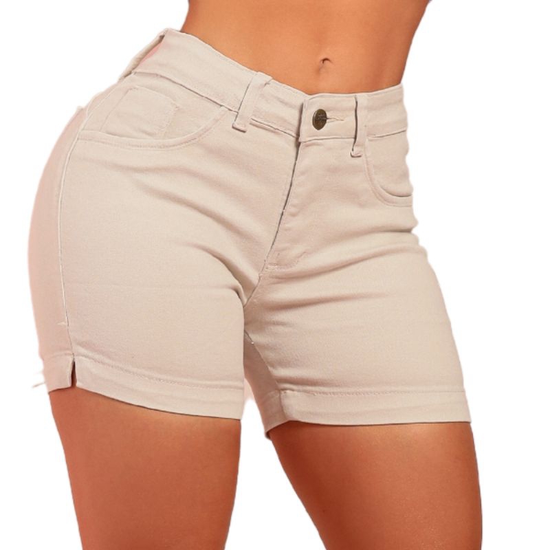 short meia coxa jeans colorido versátil preto e branco Casual cós cintura alta laycra empina bumbum em Oferta na Shopee