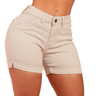 short meia coxa jeans colorido versátil preto e branco Casual cós cintura alta laycra empina bumbum em Oferta na Shopee