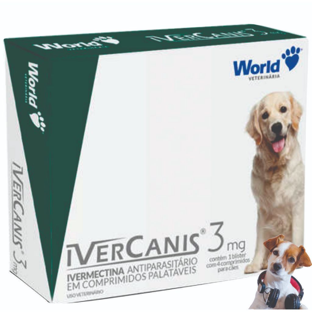 Ivercanis 3 mg 4 cp Remédio Carrapato Cachorro Remédio para Pulga no Cachorro Peso 7,5 kg a 22 kg