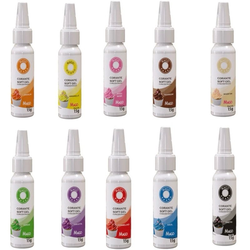 KIT 10 CORANTES COLORIDOS SOFT GEL MAGO - 15ML