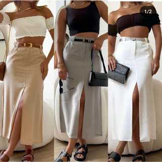 Saia Feminina Longa Em Alfaiataria Com Fenda Frontal em Oferta na Shopee