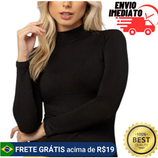 Blusa Feminina manga longa Cacharrel com Gola alta e Segunda pele