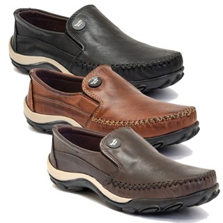 Kit 3 Pares Sapatilha Mocassim Masculino todo em Couro Legítimo - 2040