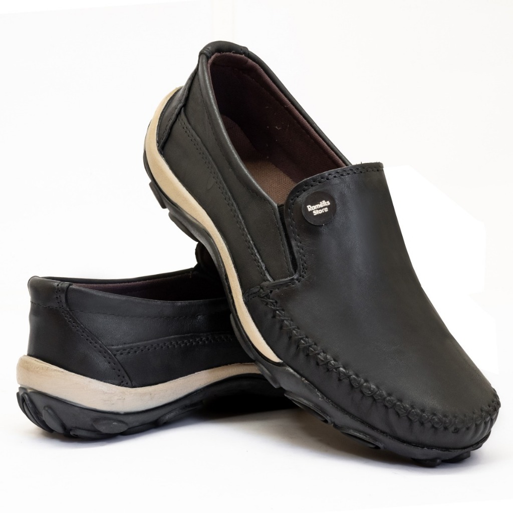 Sapatilha Mocassim Masculina Todo em Couro Legítimo Preto - 2040