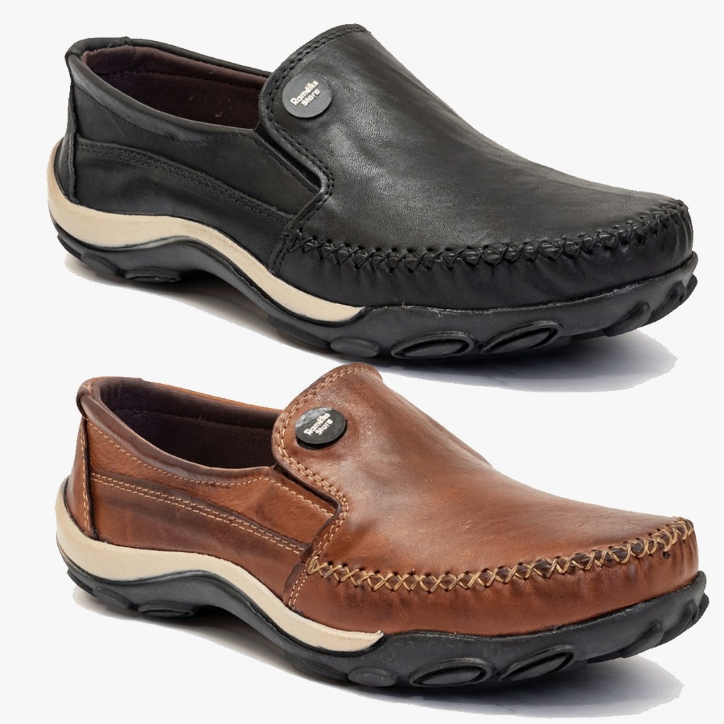 Kit 2 Pares Sapatilha Mocassim Masculino todo em Couro Legítimo - 2040