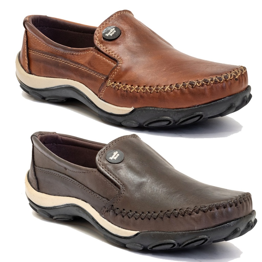 Kit 2 Pares Sapatilha Mocassim Masculino todo em Couro Legítimo - 2040