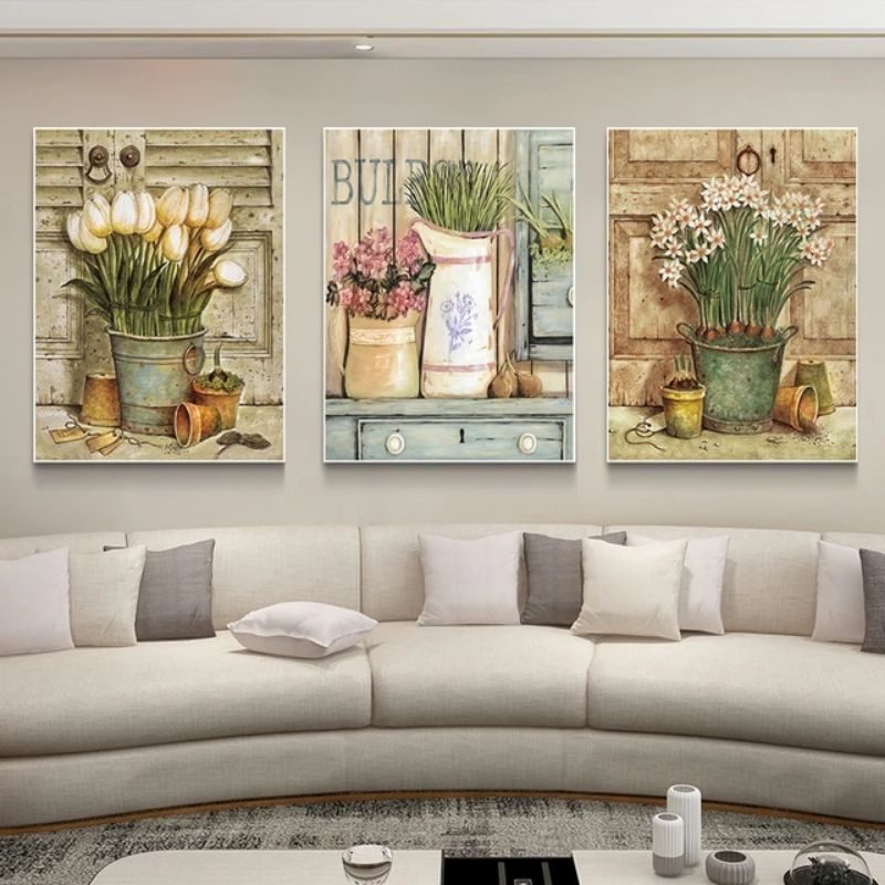 uadro Decorativo Retrô Floral Branco Plantas Sala de Estar Copa em Oferta na Shopee