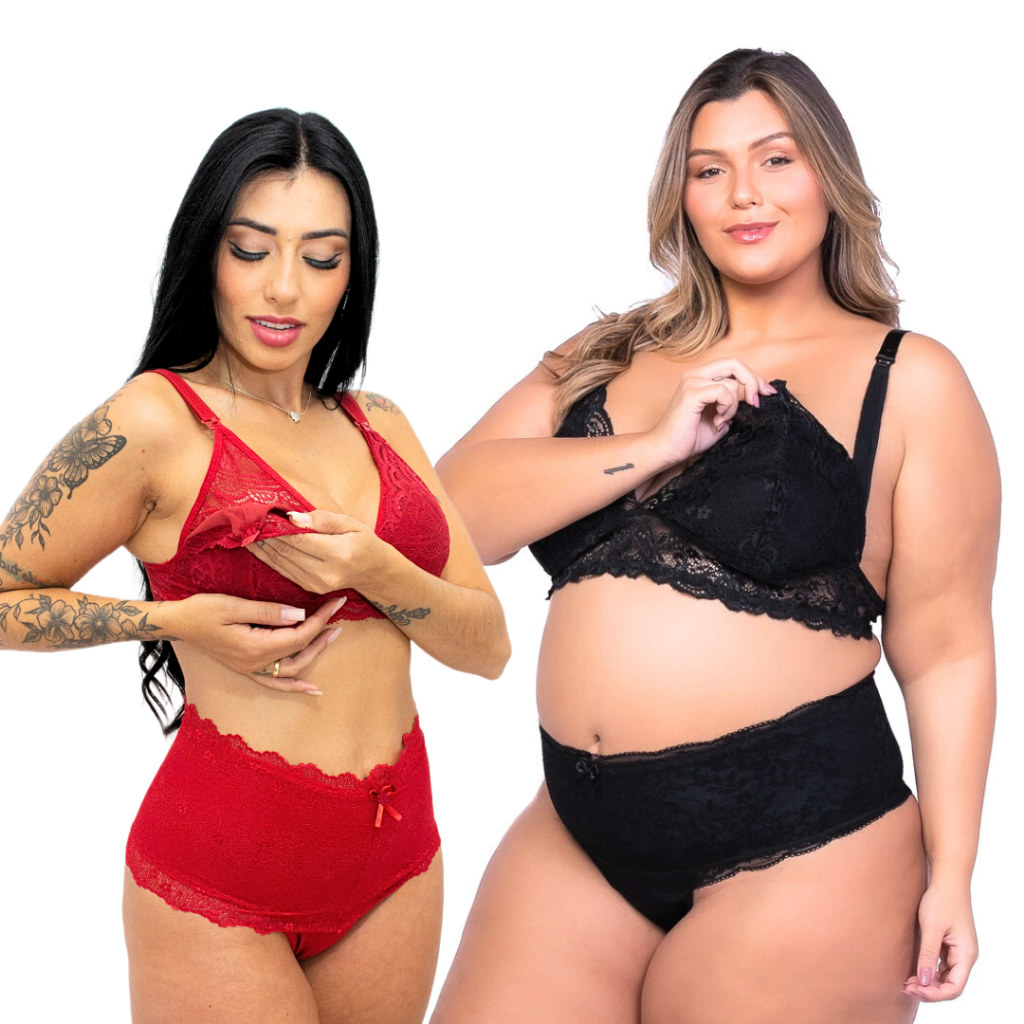 Kit 2 Conjuntos Pós Parto Amamentar para Lactantes Amamentação Plus Size sutiã calcinha modeladora em Oferta na Shopee