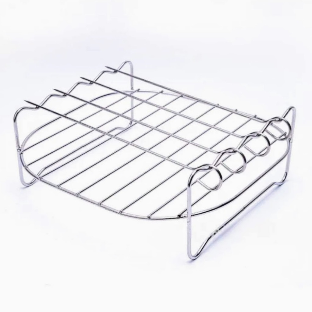 1 Grelha multifuncional ( 19x19x23x6cm)  com 4 espetos para Air Fryer  em inox.