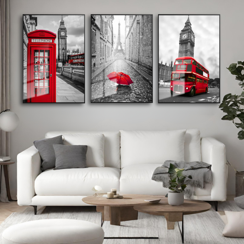 Quadro Decorativo Paris Vermelho e Preto Moderno Muito Lindo Sala Escritório Quarto