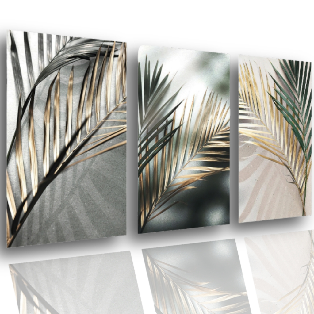 Quadros Decorativo 3 Peças Plantas Folhas De Palmeira Modernas Sofisticado Escritório Sala Quarto