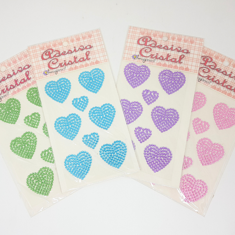 Cartela Adesivos Strass de Coração para Decoração e Artesanato em Oferta na Shopee