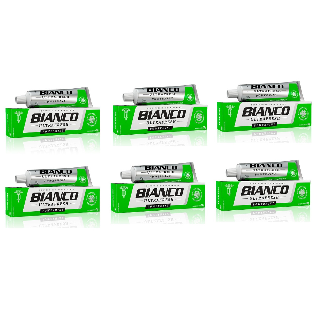 Kit 6 Creme Dental Adulto Powermint Sem Flúor Bianco Com Cálcio 70g em Oferta na Shopee