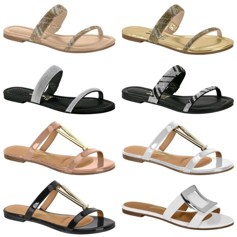 Sandália Rasteira Flat Slide Feminina Strass Brilho Vizzano em Oferta na Shopee