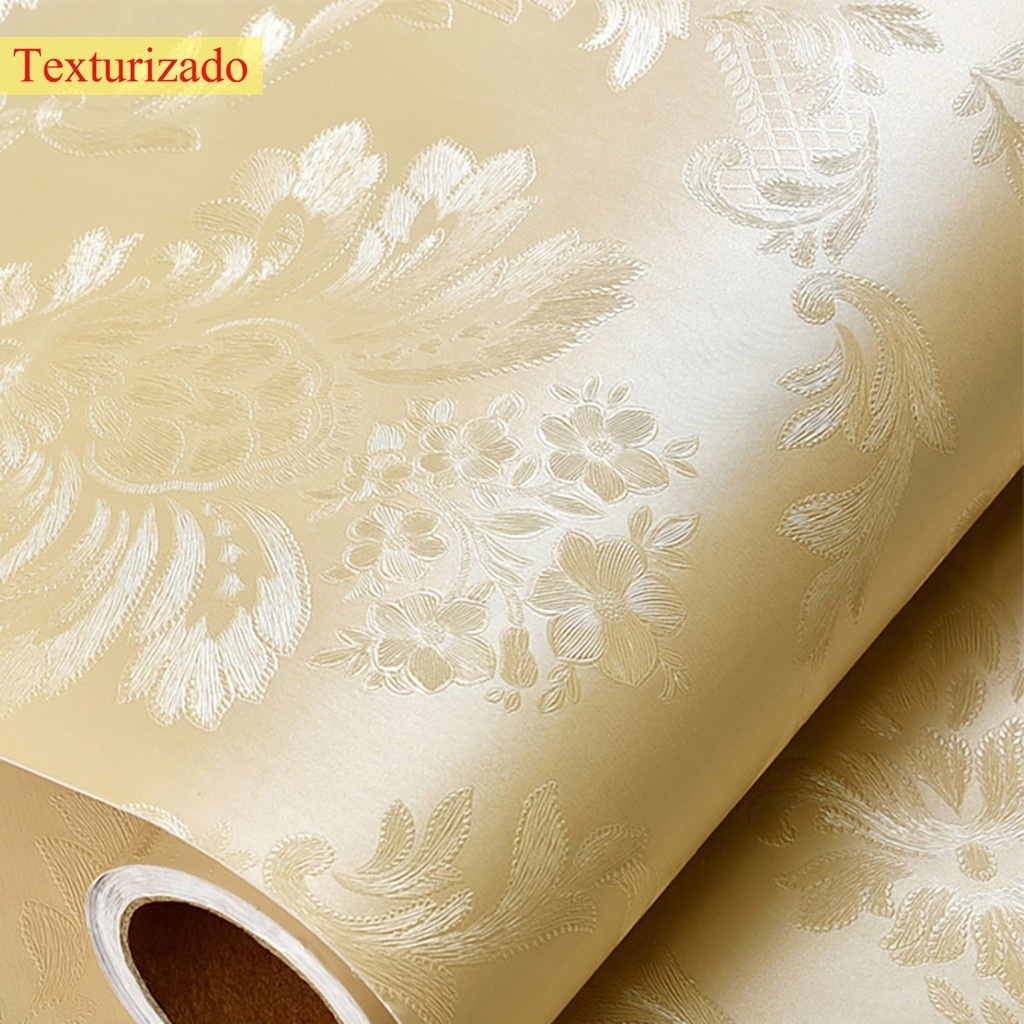 Papel De Parede 5mx45cm  Arabesco Bege Texturizado  PREMIUM Quarto Sala Madeira