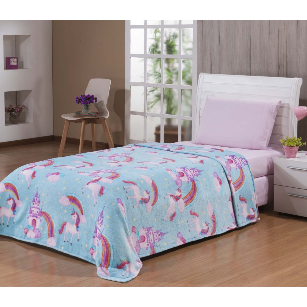 Cobertor Manta Solteiro Infantil Menina Unicórnio Antialérgica em Oferta na Shopee
