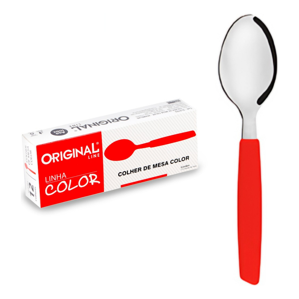 Kit 6/12/24 Colheres Inox C/ Cabo Vermelho Sopa Mesa Refeiçao Jantar Almoço Restaurante Bar Buffet Jogo Conjunto Prata