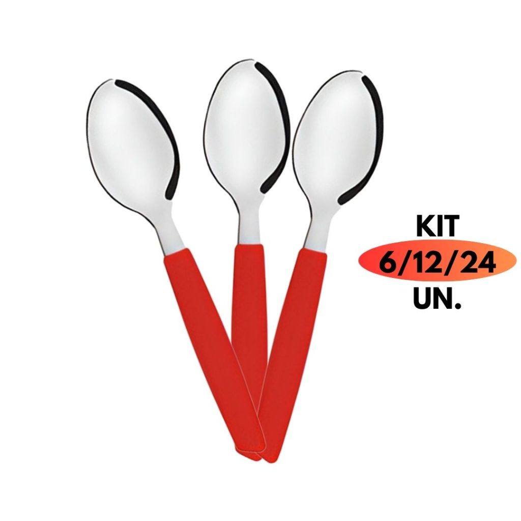Kit 6/12/24 Colheres Inox C/ Cabo Vermelho Sopa Mesa Refeiçao Jantar Almoço Restaurante Bar Buffet Jogo Conjunto Prata em Oferta na Shopee