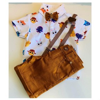 Conjunto Menino Infantil Temático Luxo Bolofofo + Bermuda Caramelo