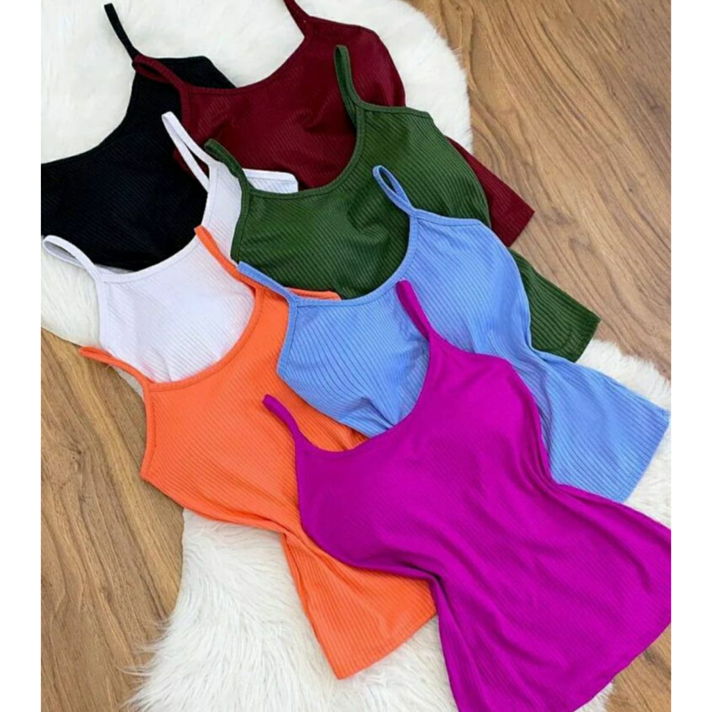 REGATA CANELADA DE ALCINHA COM BOJO em Oferta na Shopee