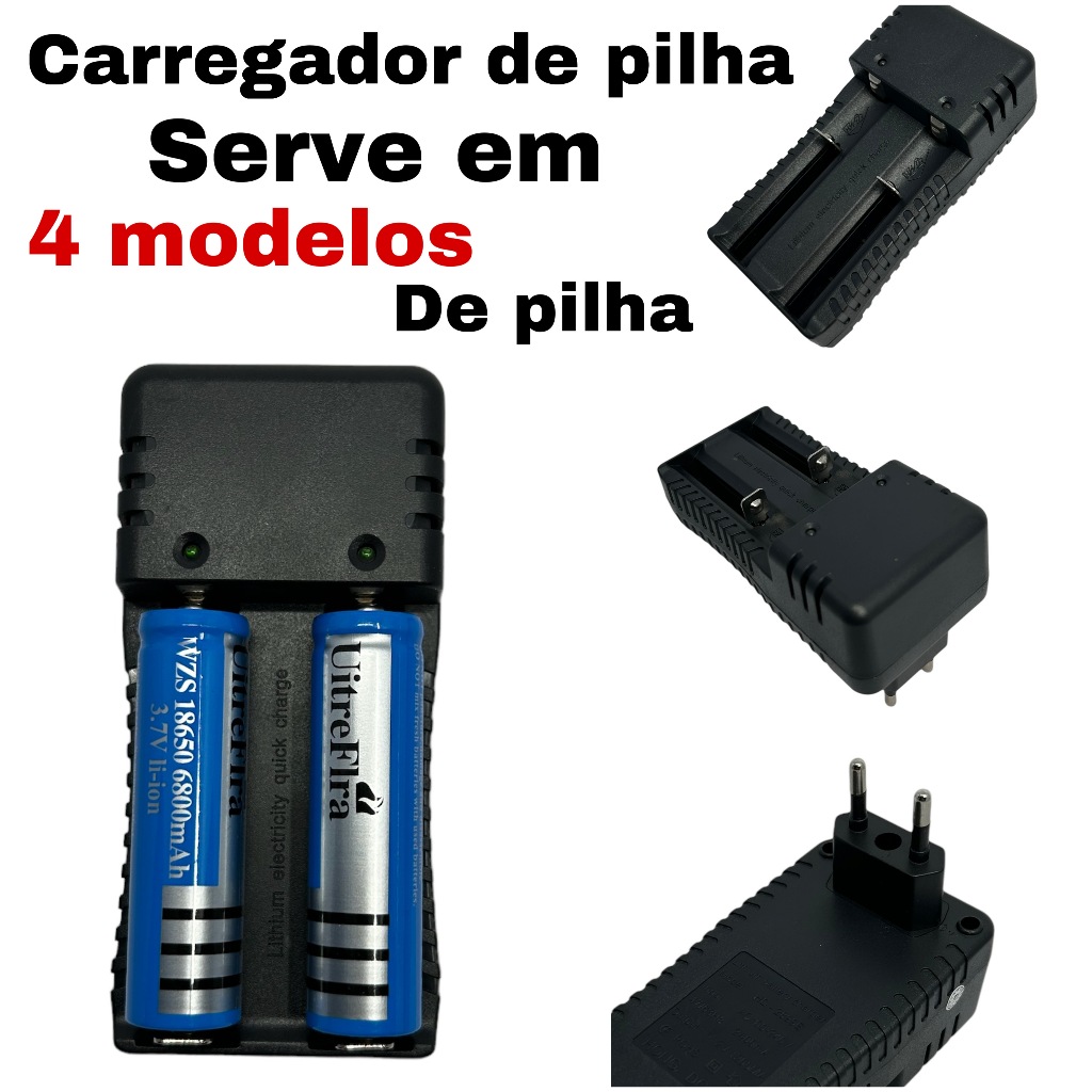 Carregador De Pilha Carrega 1 Pilha Sozinha Ou 2 Pilhas Juntas (Modelos de Pilhas 18650, 18500, 14500 ou 16340) HD-2899E
