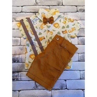 Conjunto Menino Infantil Luxo Temático Safari RF04+ Bermuda Caramelo