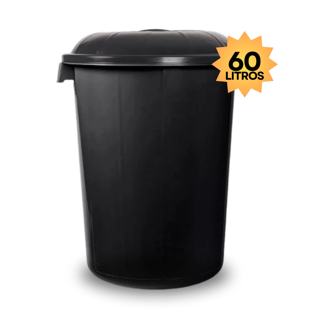 Cesto Lixeira 60 Litros Fechado Com Tampa Cor Preta em Oferta na Shopee