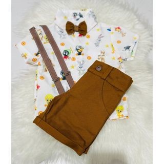 Conjunto Menino Infantil Luxo Temático Looney Tunes Baby +Bermuda Caramelo