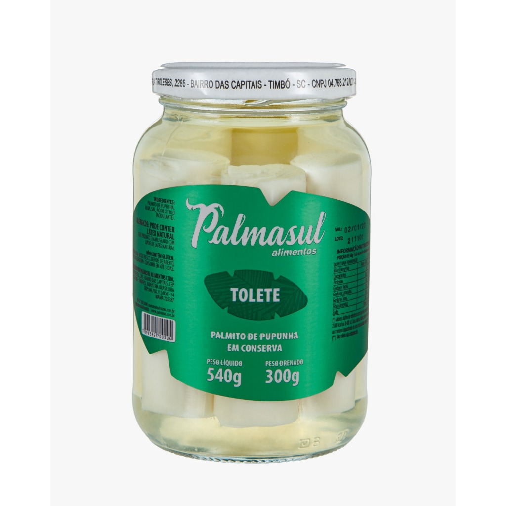 Palmito De Pupunha Tolete Em Conserva Palmasul 540g