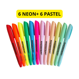 Kit 12 Canetas Marca Texto (6 Pastel + 6 Neon) Masterprint - 12 Cores em Oferta na Shopee