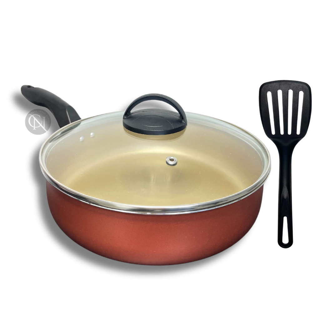 Frigideira 22 cm Antiaderente Teflon com Tampa de Vidro com Espátula em Oferta na Shopee