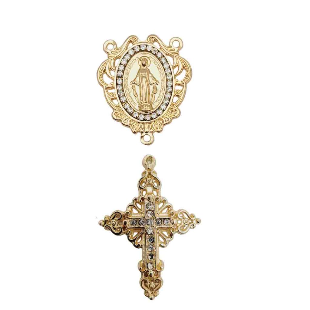 Entremeio de Terço Nossa Senhora das Graças dourado e crucifixo strass terço de noiva terço presente em Oferta na Shopee