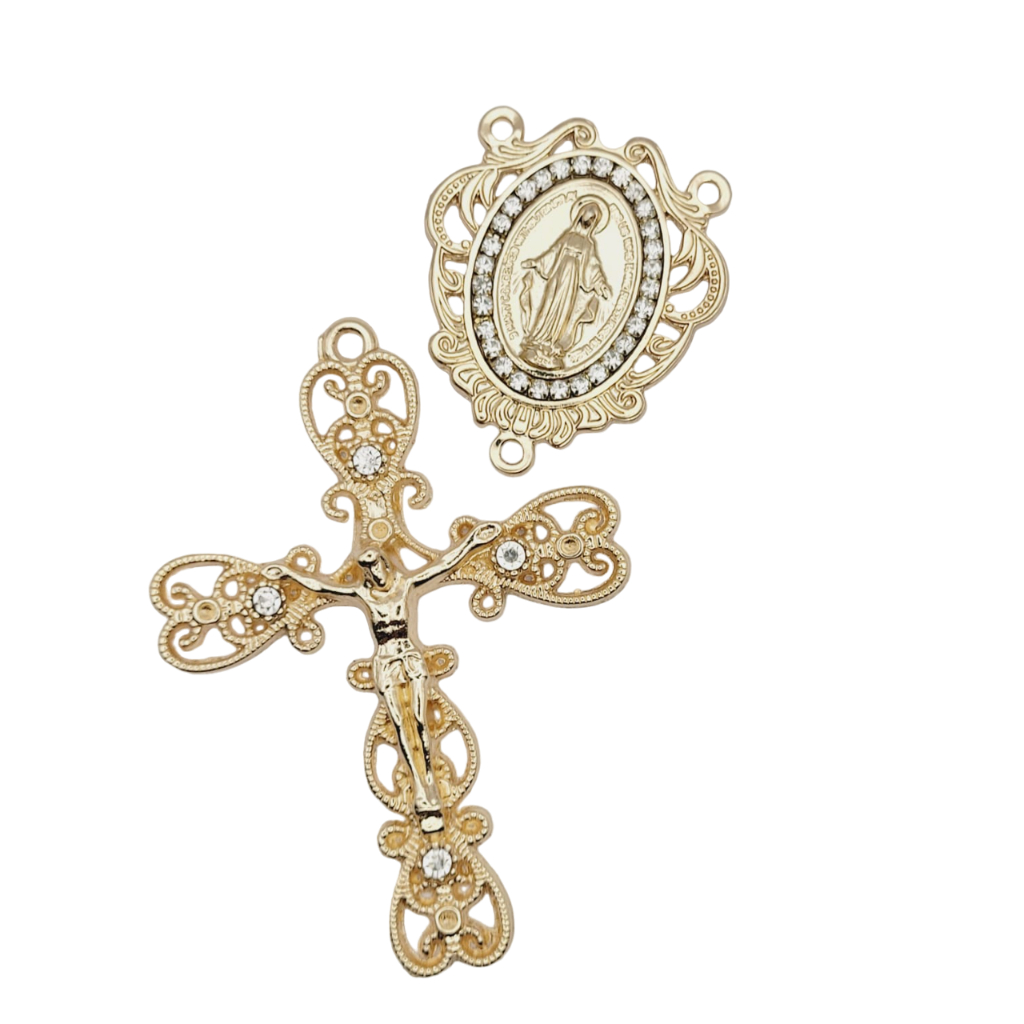 Entremeio de Terço Nossa Senhora das Graças dourado crucifixo strass terço noiva terço de presente em Oferta na Shopee