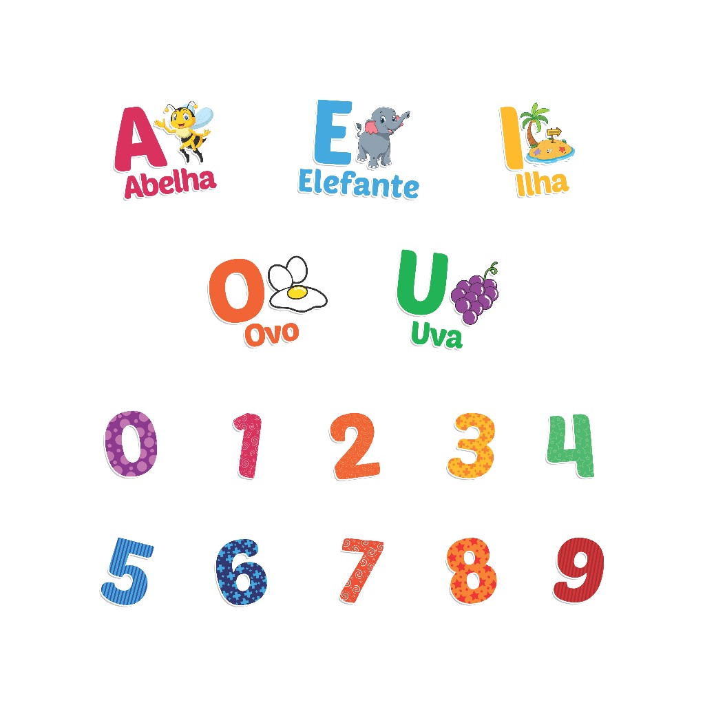 Adesivo Educacional Vogais e Números Infantil Colorido Parede De Criança