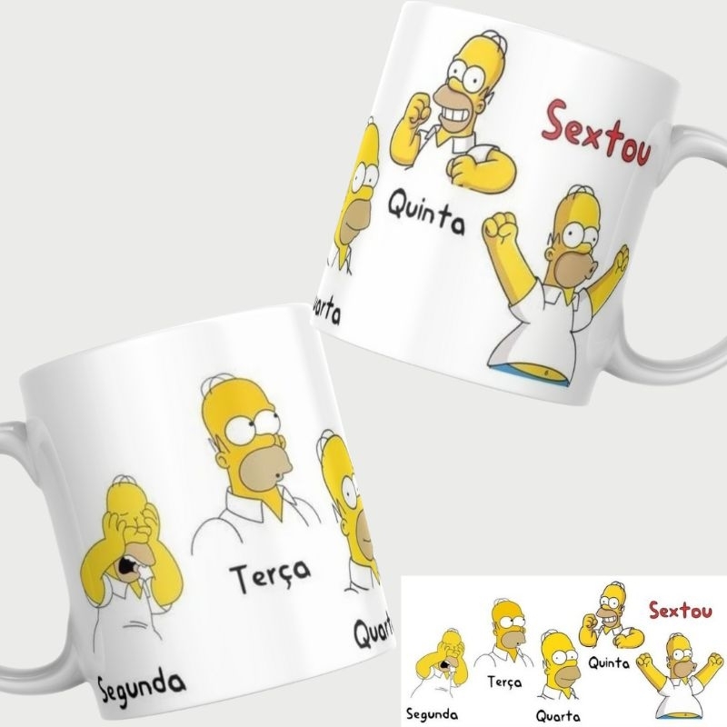 Caneca Personalizada Homer Jay Simpsons Dias da semama Sextou Promoção Presente
