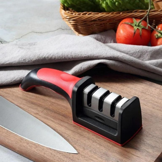 Material de cozinha Amolador Afiador De Facas Em Aço Inox Com 3 Afiadores em Oferta na Shopee