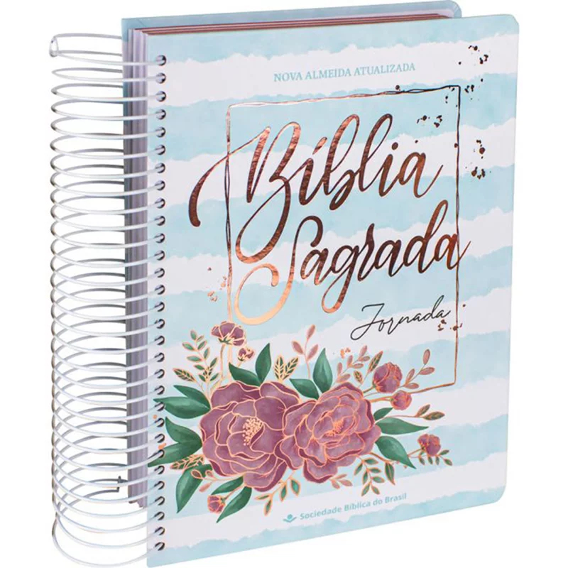 Bíblia Sagrada Jornada Espiral - NAA - Letra Grande - Capa Aquarela Azul