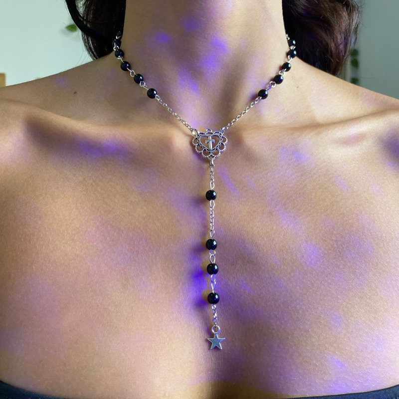 Gótico terço Rosário Colar Pingente De estrela Aço Inox Aesthetic Moda Alternativa Punk Rock choker gótica