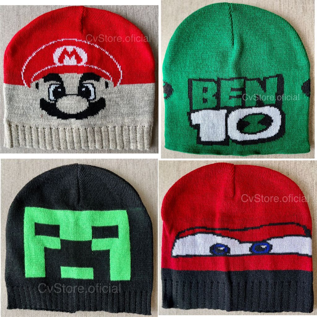 Touca Infantil Personagem Super Herói Ben 10 Carros Mario Bros Frio Inverno Personagens Desenho Animado Gorro Lã Toca em Oferta na Shopee