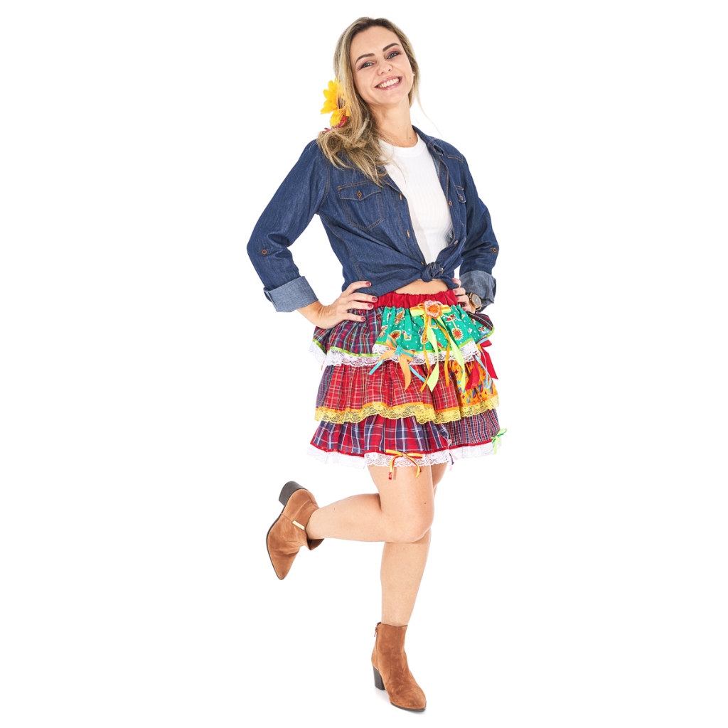 Saia Xadrez Festa Junina Adulto Super Luxo Tamanho Único