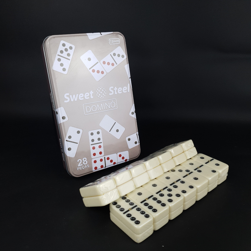 Dominó de Osso 12mm C/ 28 Peças na Caixa de Lata. em Oferta na Shopee