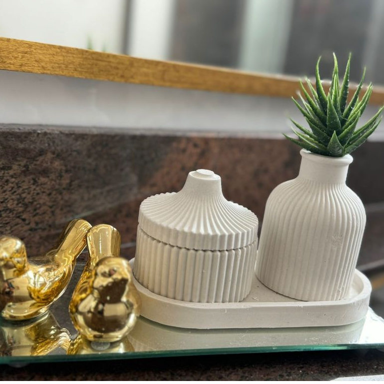 Kit 3 peças Decorção Porta Joia + Vaso + Bandeja