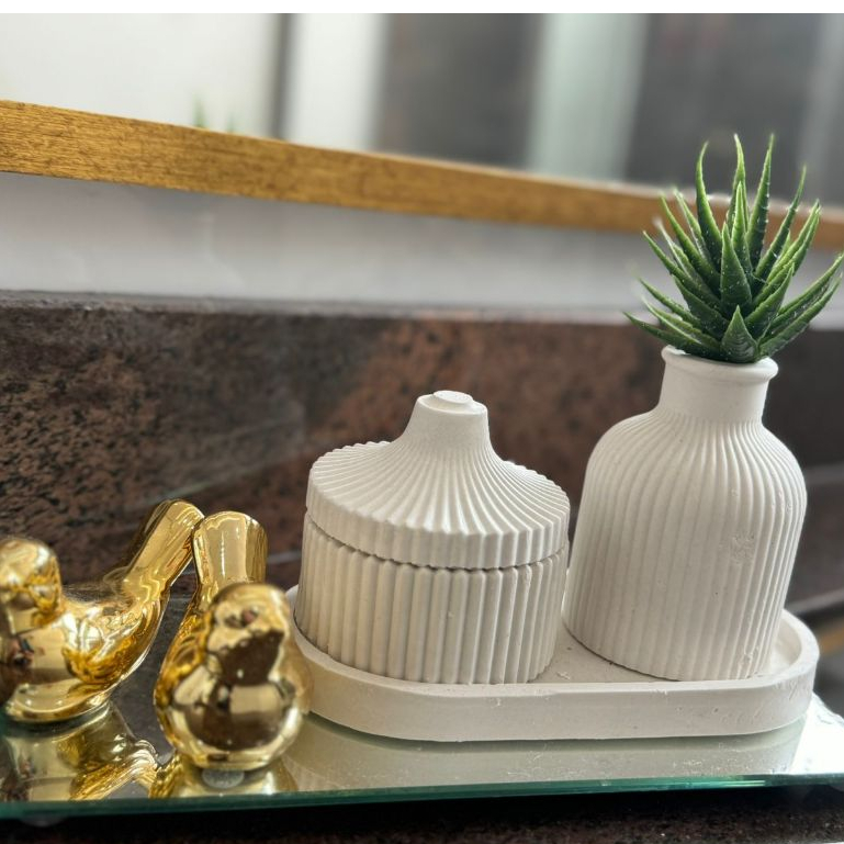 Kit Decoração 3 peças porta joia vasinho e bandeja