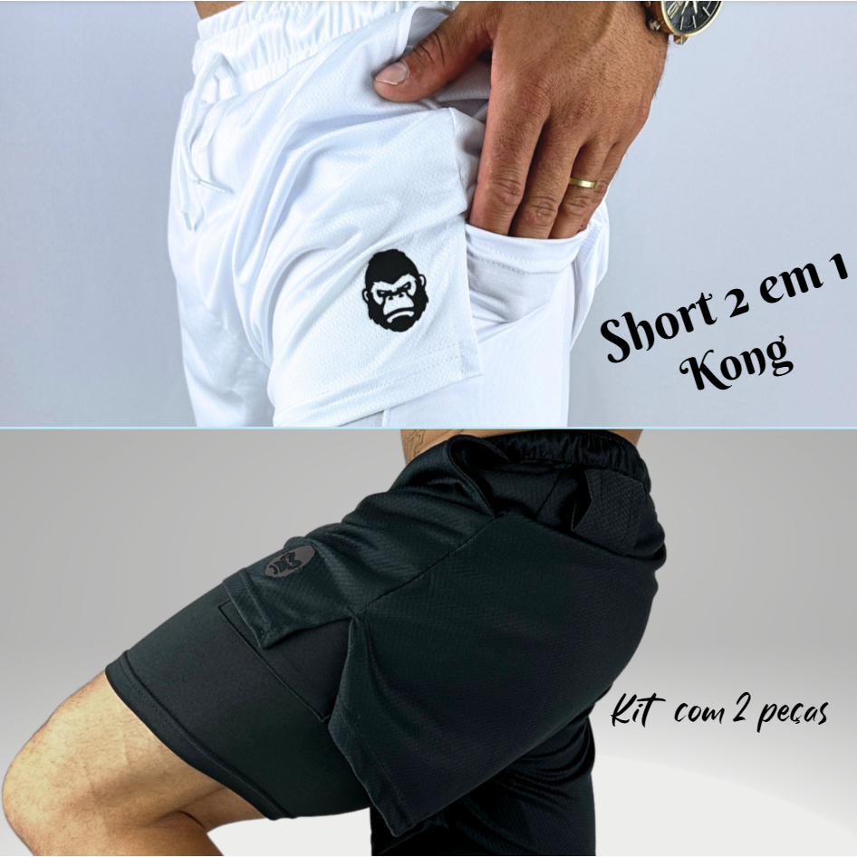 Kit 2 Bermudas Masculinas 2 em 1 com Suporte para Celular Kong