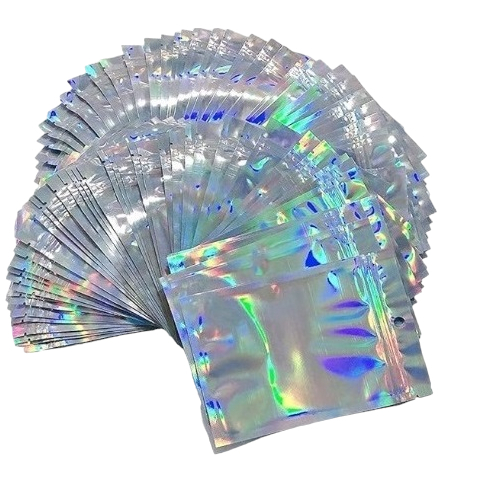 100 Unidades Saco Zip Lock Holográfico 11 x16 -50 unidades ou 100 unidades com furo. em Oferta na Shopee