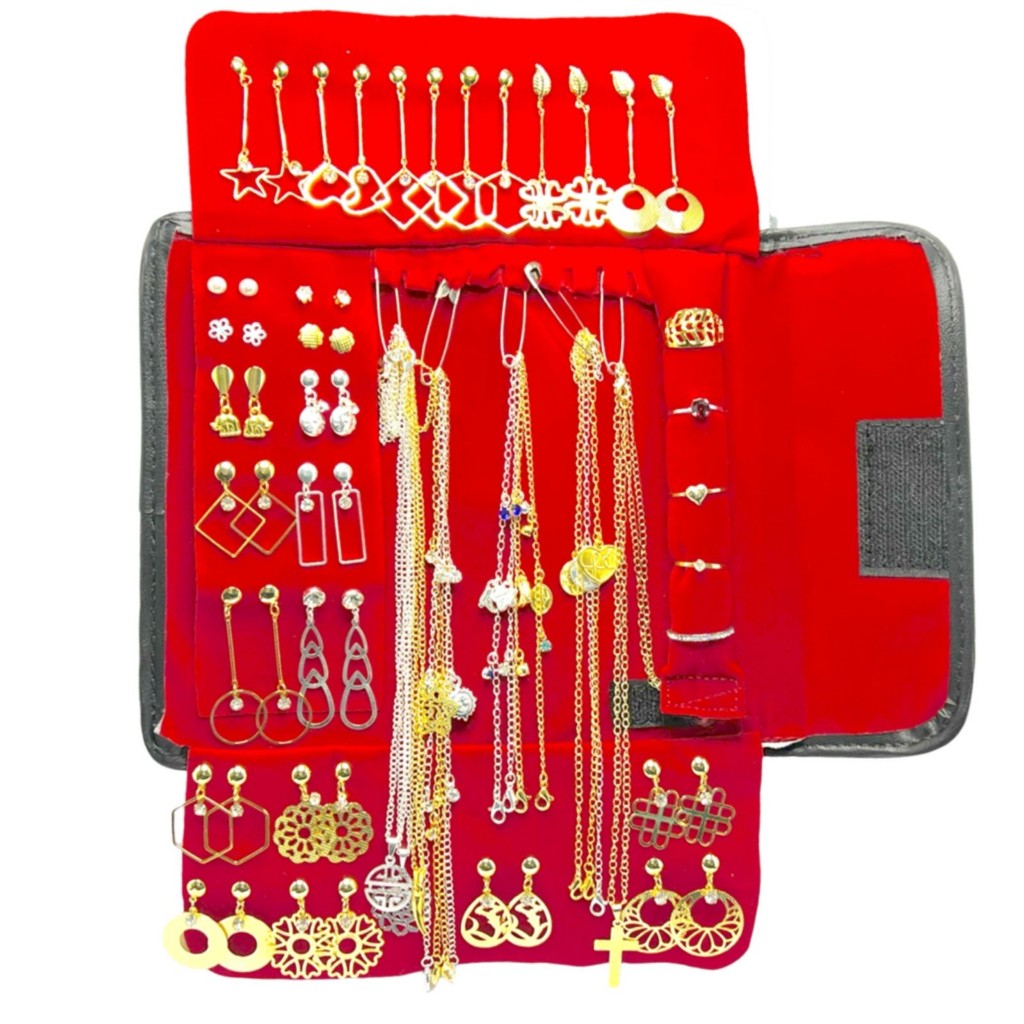 KIT SEMIJOIAS COM  60 PÇAS FOLHEADAS A OURO E PRATA PARA REVENDA + MOSTRUÁRIO PARA REVENDER