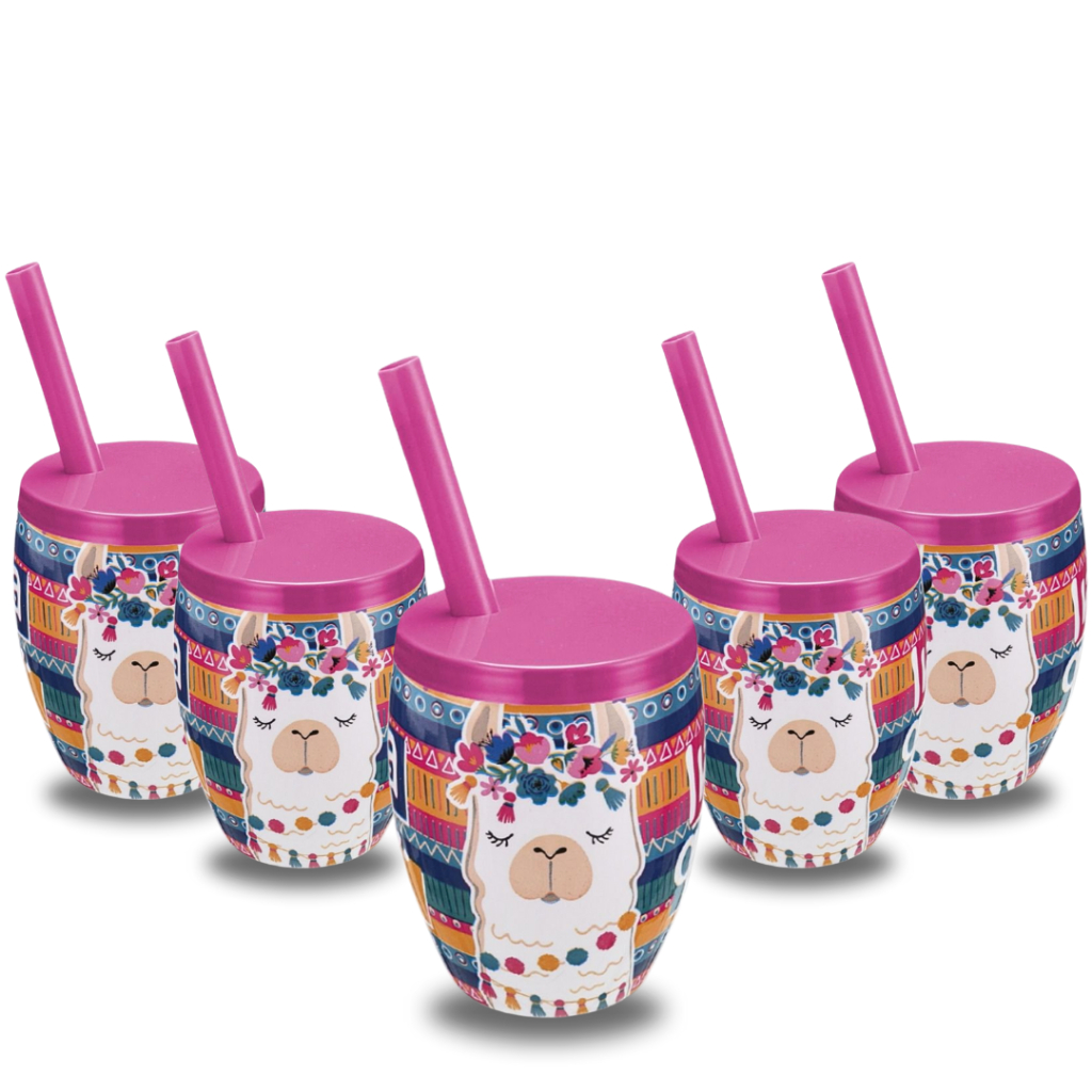 Copo Lhama Plástico Com Canudo 300 ml Injetemp