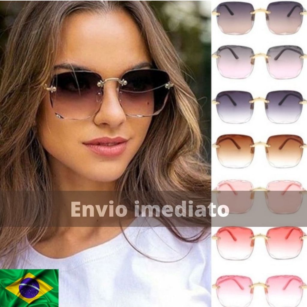 Óculos Feminino Square De Sol Quadrado Dourado S/aro Degradê em Oferta na Shopee
