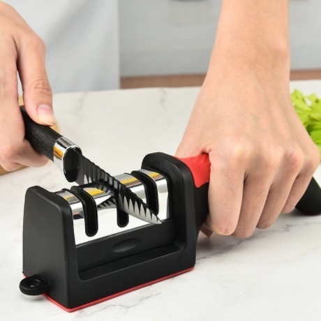 1 Afiador Amolador De Facas Em Aço Inox Com 3 Borda Profissional Base Emborrachado Promoção
